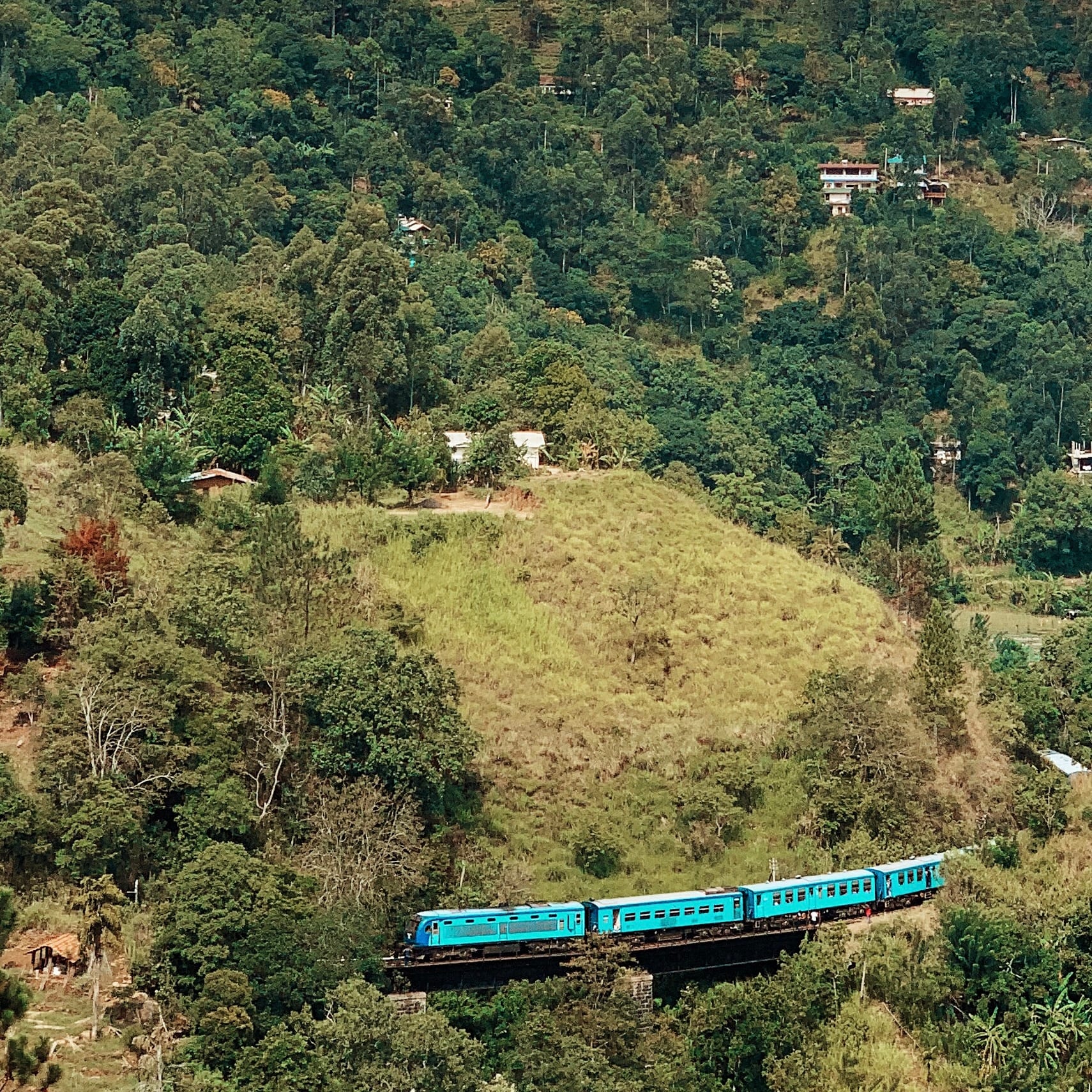 Sri Lanka Railways train crossing a bridge near Ella