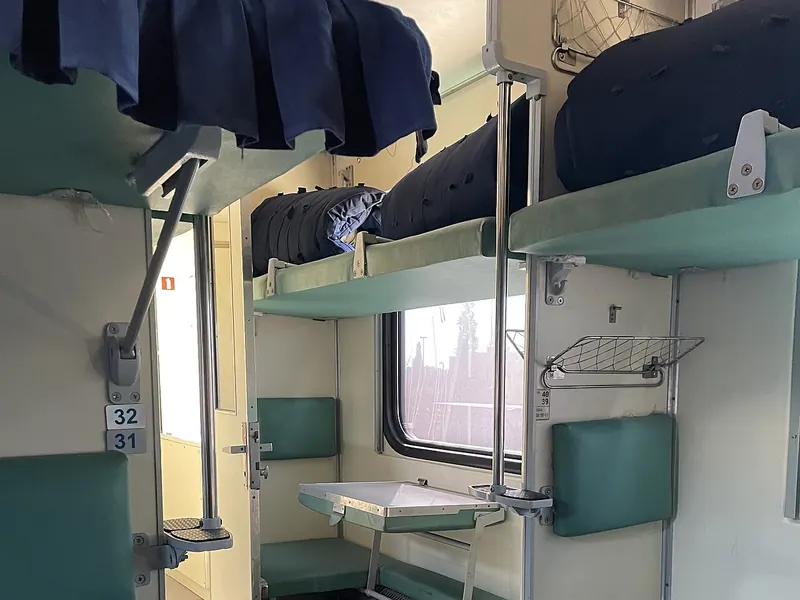 Four-berth sleeper compartment on an Uzbekistan train